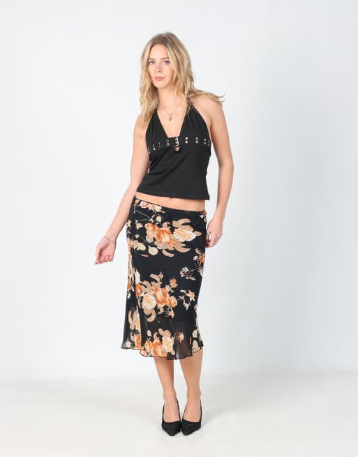 Vintage Unbranded S printed maxi skirt in black