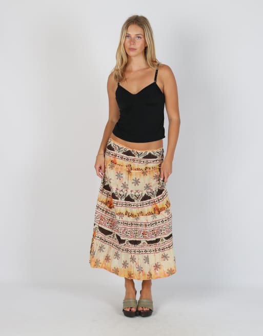 Vintage Unbranded S printed maxi skirt in orange