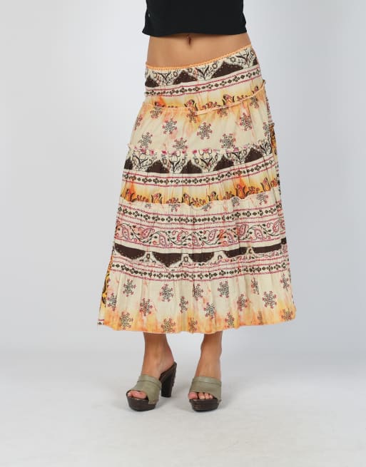 Vintage Unbranded S printed maxi skirt in orange, 2 of 4