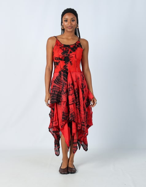 Vintage Unbranded S printed woven maxi dress in red - view 1