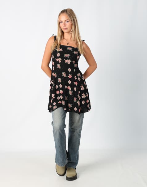 Vintage Unbranded S printed woven midi dress in black - view 1