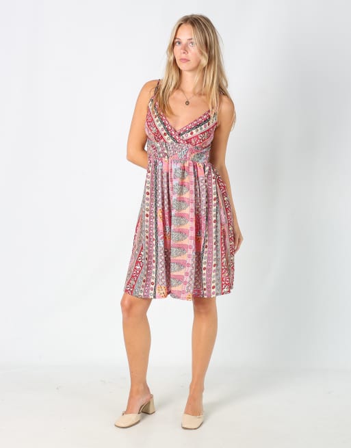 Vintage Unbranded S printed woven midi dress in pink