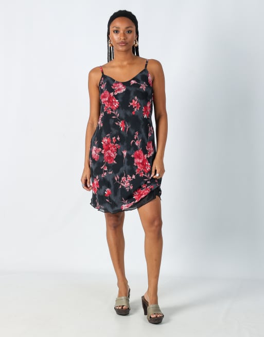 Vintage Unbranded S printed woven mini dress in black