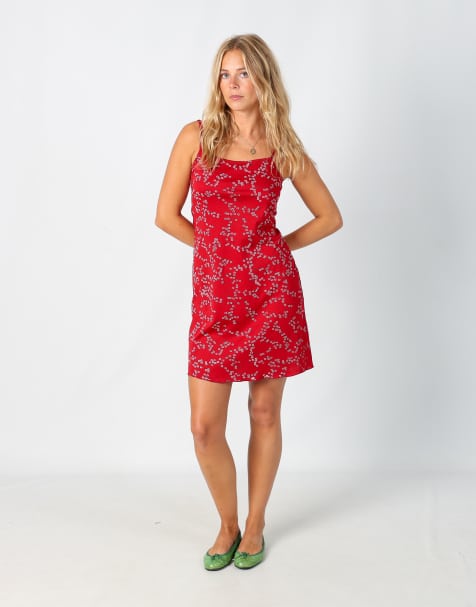 Vintage Unbranded S printed woven mini dress in red - view 1