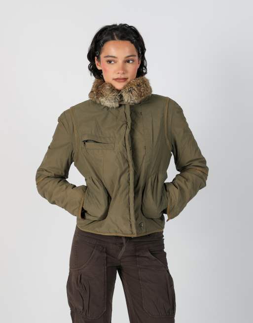 Vintage Unbranded S puffer jacket in khaki green, 1 of 4