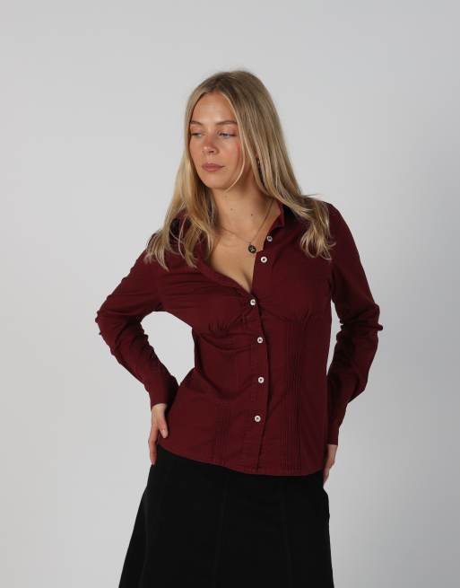 Vintage Unbranded S shirt in burgundy red, 3 of 4