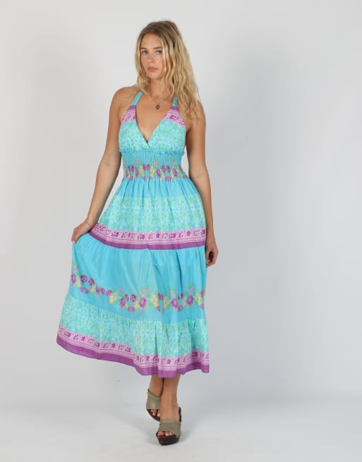 Vintage Unbranded S woven maxi dress in blue