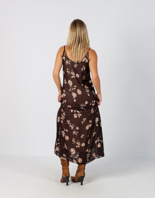 Vintage Unbranded S woven maxi dress in brown, 3 of 4