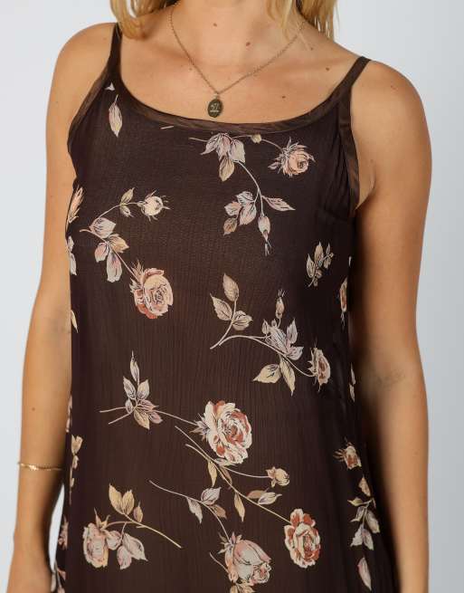 Vintage Unbranded S woven maxi dress in brown, 4 of 4