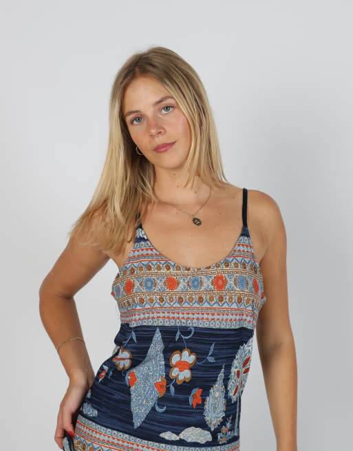 Vintage Unbranded S woven maxi dress in navy blue, 4 of 4