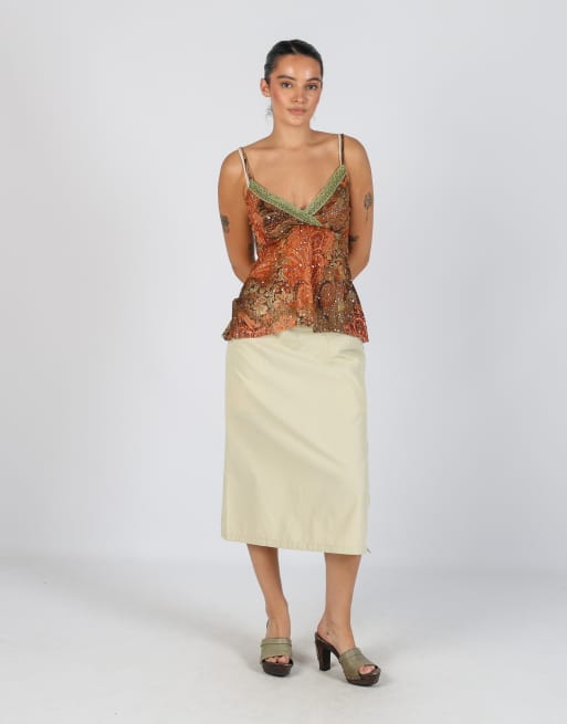 Vintage Unbranded S woven maxi skirt in beige, 1 of 4