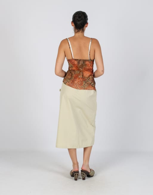 Vintage Unbranded S woven maxi skirt in beige, 3 of 4