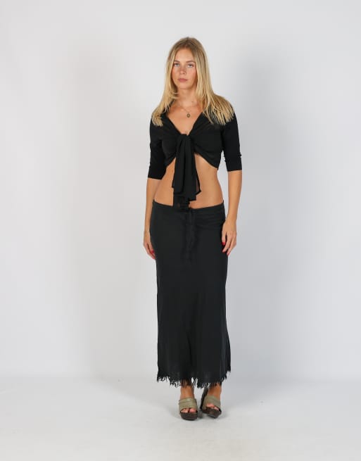 Vintage Unbranded S woven maxi skirt in black, 1 of 4