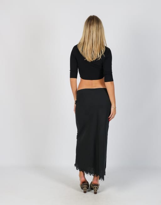 Vintage Unbranded S woven maxi skirt in black, 3 of 4