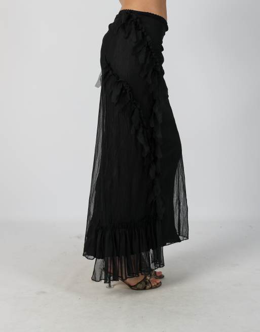Vintage Unbranded S woven maxi skirt in black, 2 of 4
