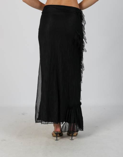 Vintage Unbranded S woven maxi skirt in black, 4 of 4
