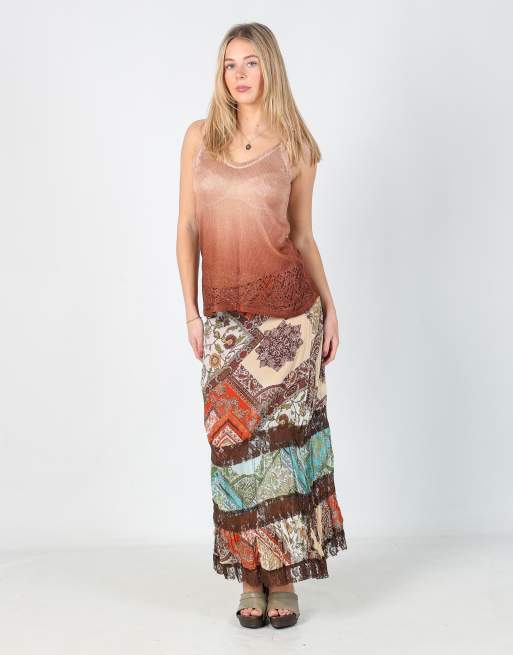 Vintage Unbranded S woven maxi skirt in brown