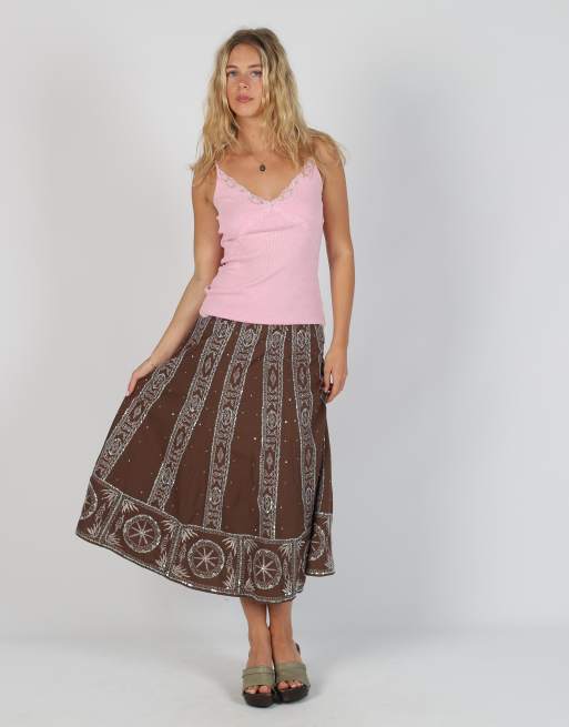 Vintage Unbranded S woven maxi skirt in brown