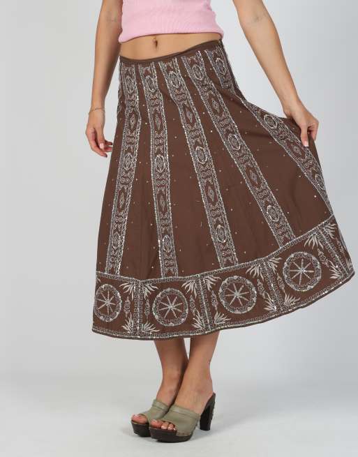 Vintage Unbranded S woven maxi skirt in brown, 2 of 4