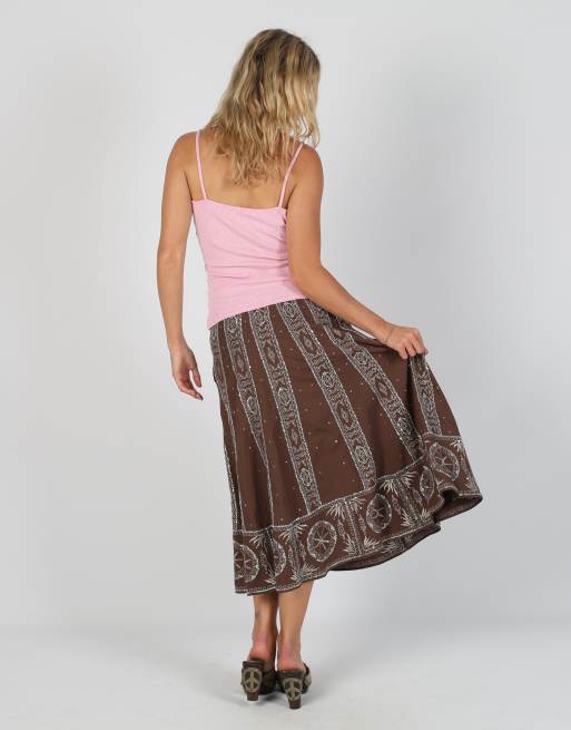 Vintage Unbranded S woven maxi skirt in brown, 3 of 4