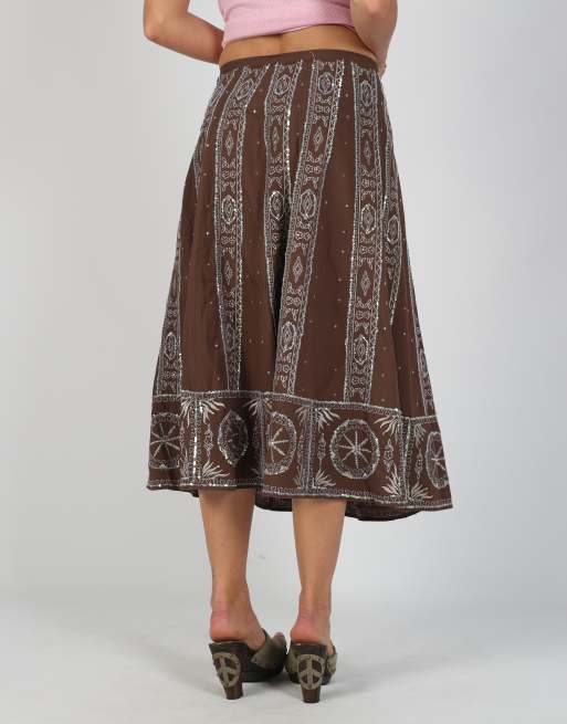 Vintage Unbranded S woven maxi skirt in brown, 4 of 4