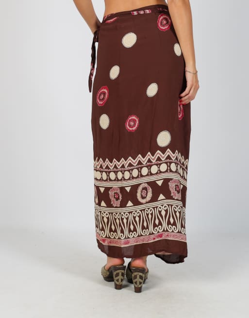Vintage Unbranded S woven maxi skirt in brown, 4 of 4
