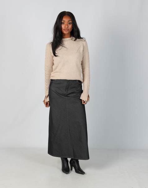 Vintage Unbranded S woven maxi skirt in charcoal grey - view 1