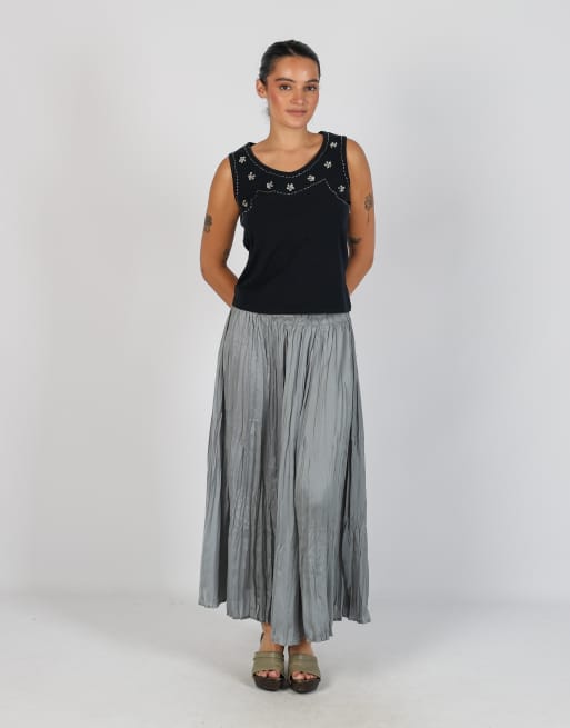Vintage Unbranded S woven maxi skirt in grey, 1 of 4