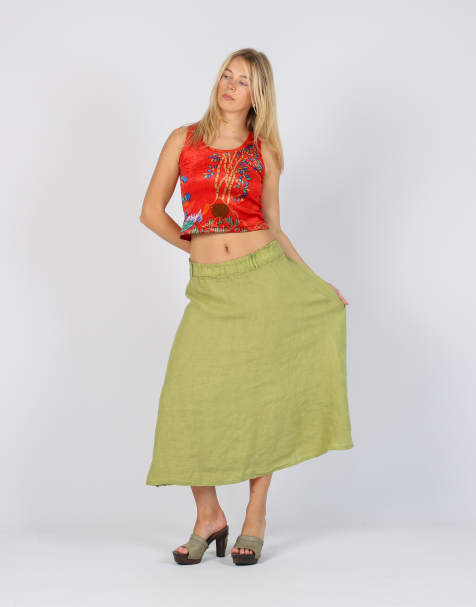 Vintage Unbranded S woven maxi skirt in light green - view 1