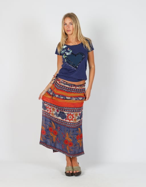 Vintage Unbranded S woven maxi skirt in navy blue