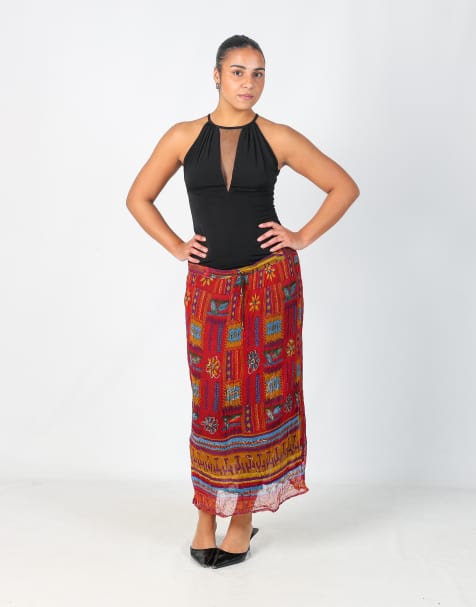 Vintage Unbranded S woven maxi skirt in red - view 1