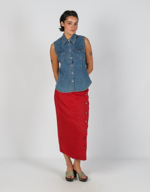 Vintage Unbranded S woven maxi skirt in red, 1 of 4
