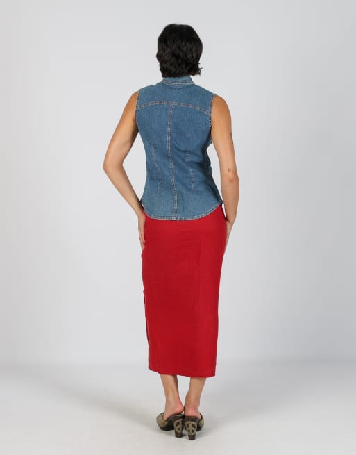 Vintage Unbranded S woven maxi skirt in red, 3 of 4