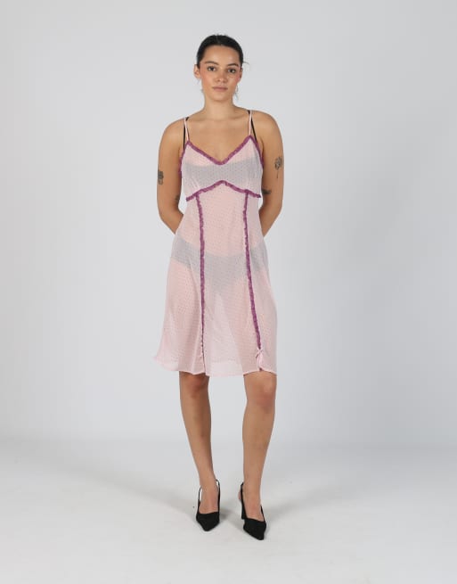 Vintage Unbranded S woven midi dress in baby pink