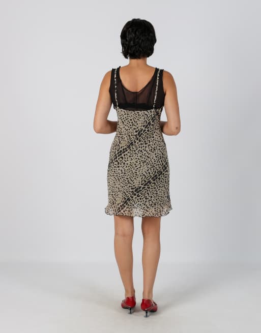 Vintage Unbranded S woven midi dress in beige, 3 of 4