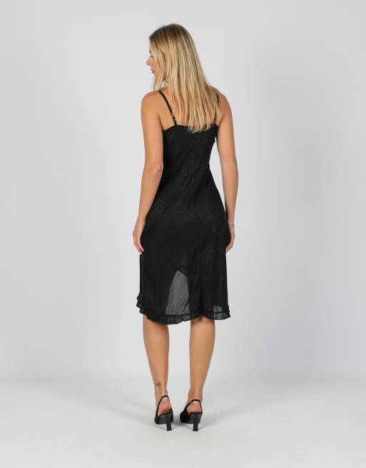 Vintage Unbranded S woven midi dress in black, 3 of 4
