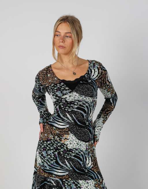 Vintage Unbranded S woven midi dress in black, 2 of 4