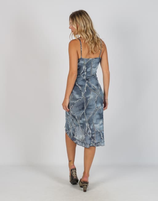 Vintage Unbranded S woven midi dress in blue, 3 of 4