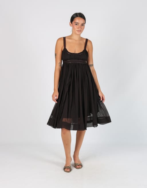 Vintage Unbranded S woven midi dress in brown
