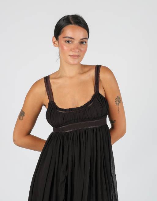 Vintage Unbranded S woven midi dress in brown, 2 of 4