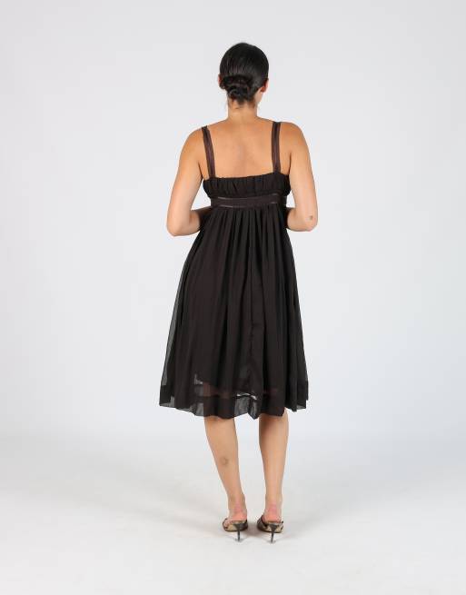 Vintage Unbranded S woven midi dress in brown, 3 of 4