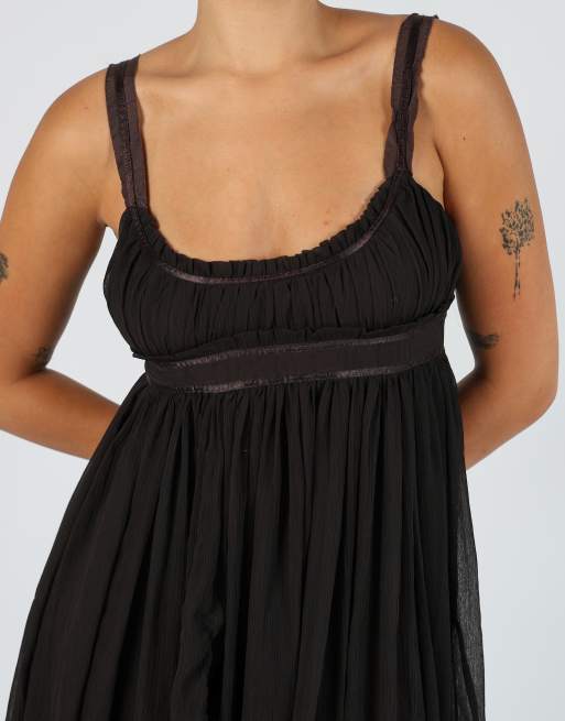 Vintage Unbranded S woven midi dress in brown, 4 of 4