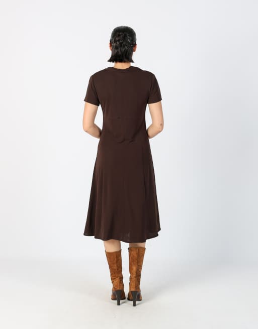 Vintage Unbranded S woven midi dress in brown, 3 of 4