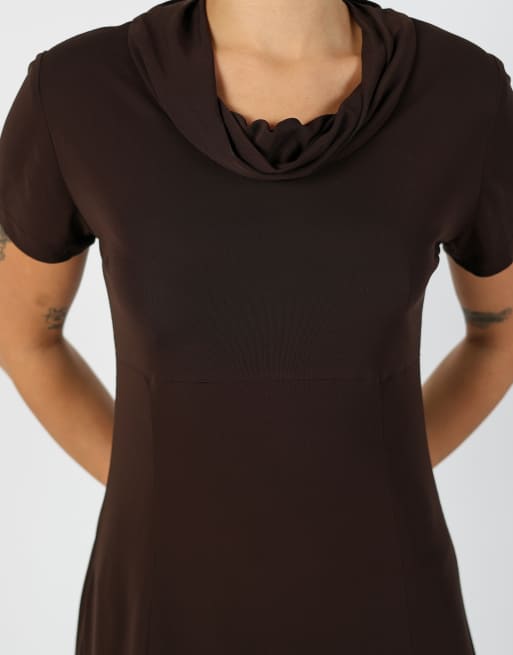 Vintage Unbranded S woven midi dress in brown, 4 of 4