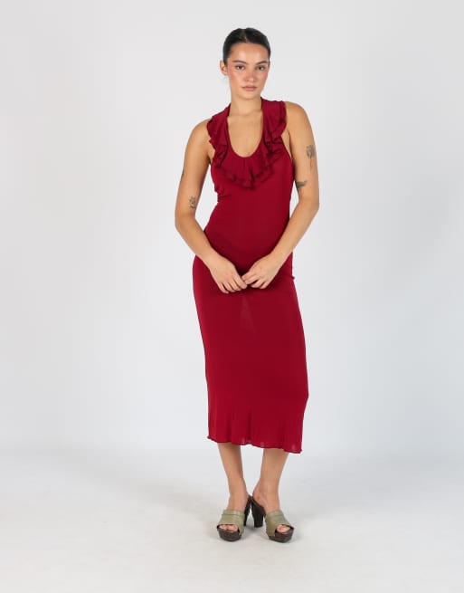 Vintage Unbranded S woven midi dress in burgundy red, 1 of 4