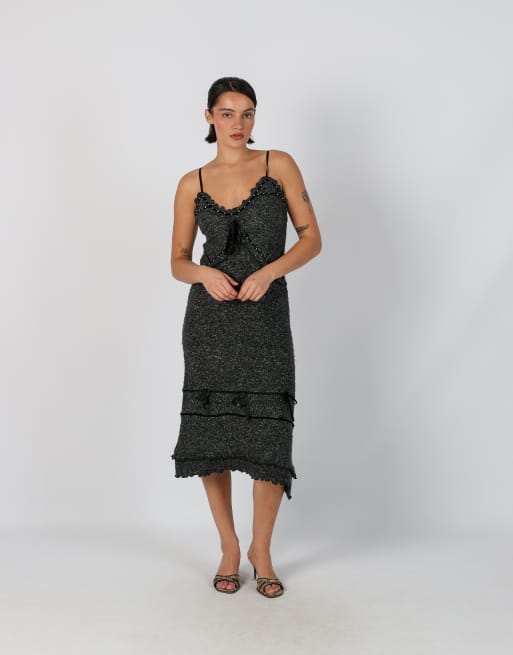 Vintage Unbranded S woven midi dress in charcoal grey, 1 of 4