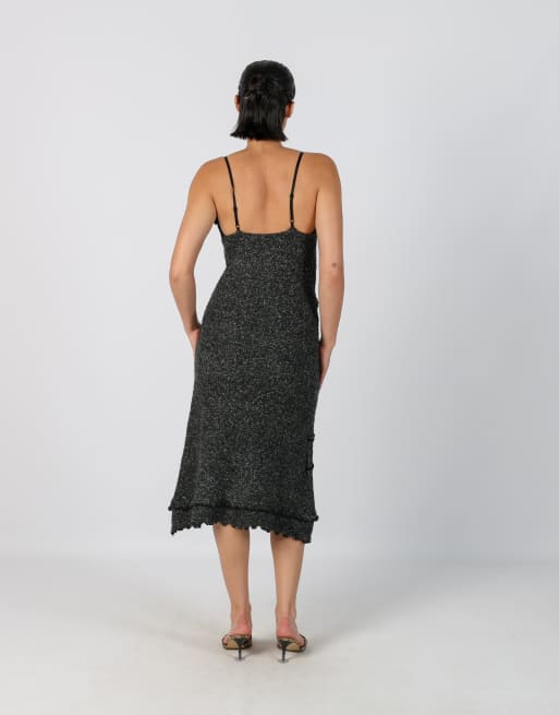 Vintage Unbranded S woven midi dress in charcoal grey, 3 of 4