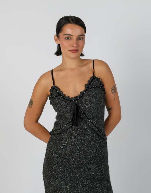Vintage Unbranded S woven midi dress in charcoal grey, 4 of 4