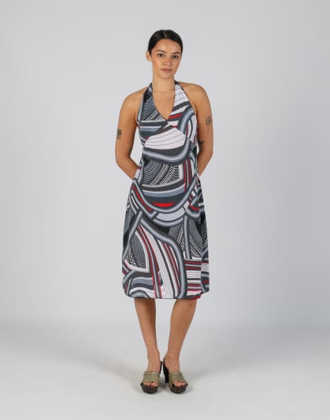 Vintage Unbranded S woven midi dress in grey - view 1