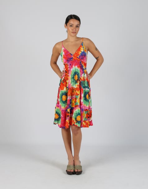 Vintage Unbranded S woven midi dress in multi colured - view 1